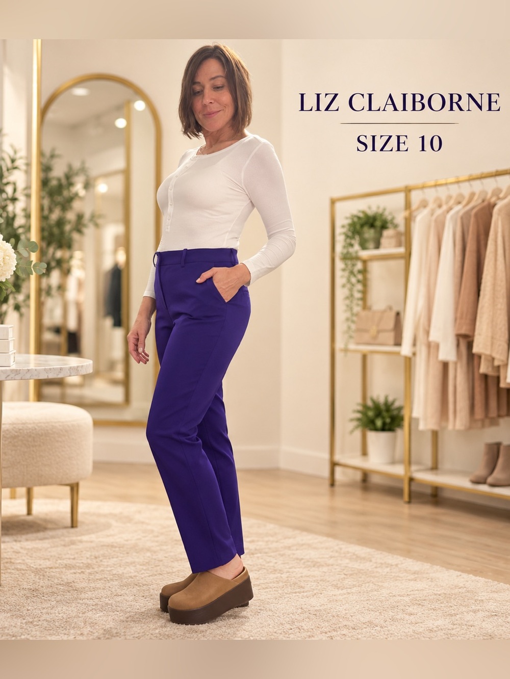 Liz Claiborne Emma Blue Dress Pants Size 10 Stretch Career Trousers
